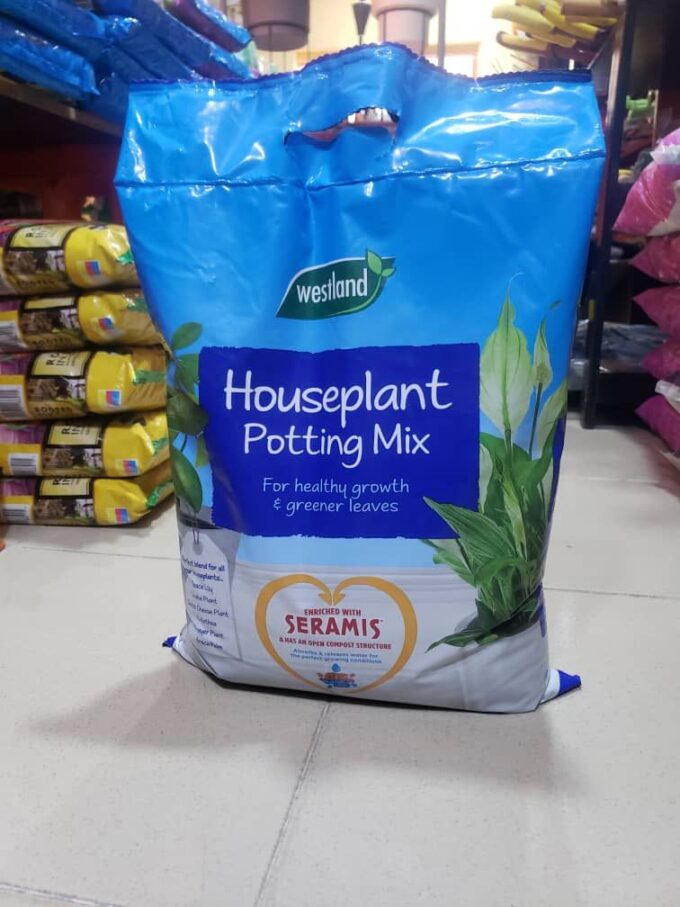 Westland Houseplant Potting Mix is a specialist free-draining compost made from a blend of wood fibre and perlite. It is enriched with Seramis and can be used for the potting and re-potting of houseplants. It includes all of the essential nutrients needed for healthy plant growth. The Potting Mix boosts leaf colour and root development, resulting in greener and glossier leaves, whilst the Seramis granules boost moisture retention. To use Westland Houseplant Potting Mix, simply fill the bottom of the pot with the compost to form a base layer. Position and hold the plant in place and fill the rest of the pot around the plant to the top. Finally, water in well after filling.